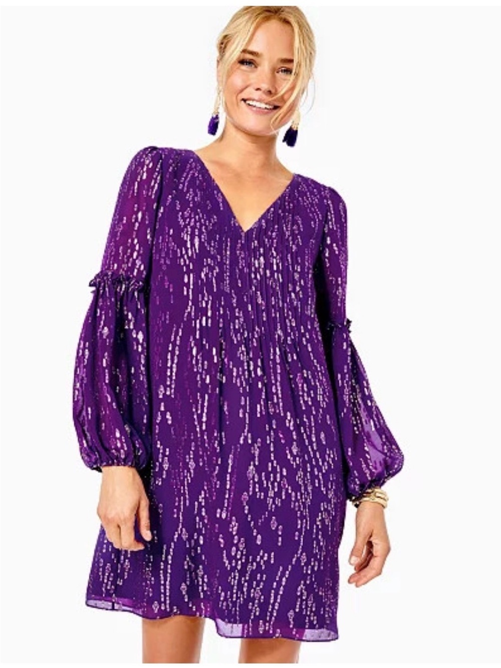Lilly Pulitzer Cleme Silk Shift Dress in Purple Berry Fish Clip Chiffon SZ 2